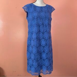 Monnari Lined Dress Women Size  42 Blue Sleeveless Lace Floral Embroidered